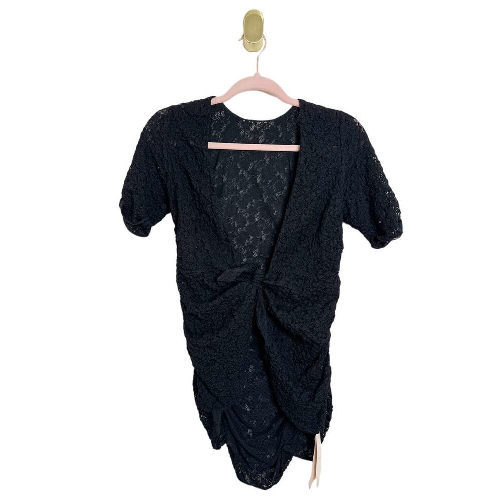 NWT We are HAH Black Lace Tie Front Short Sleeve Cardigan All Tied Up Small